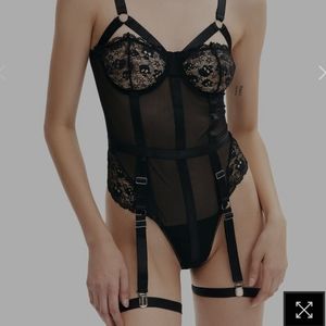 Solado Black Cut Out Lace Mesh Splicing Teddy Bodysuit NWT S